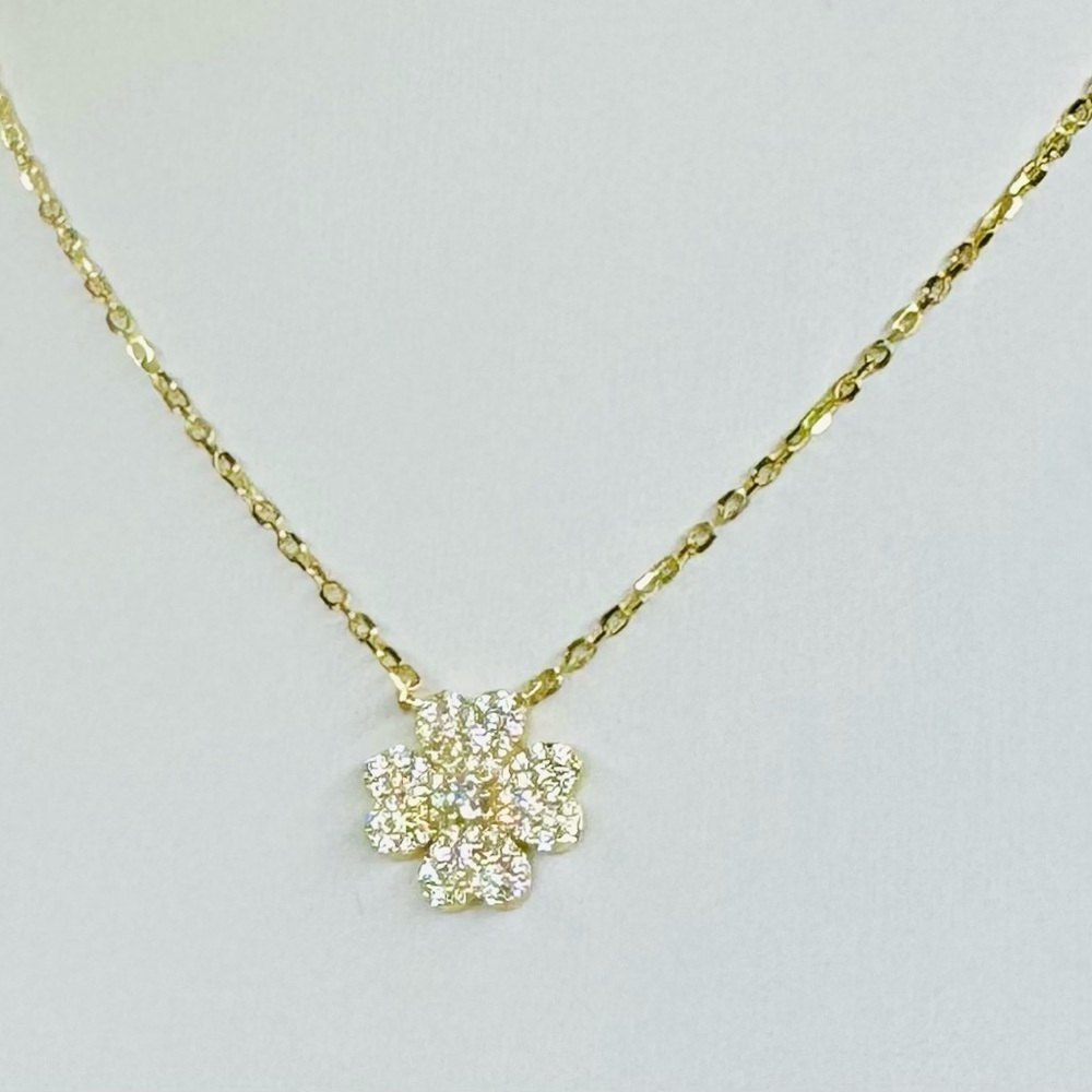18K Gold and Sterling Silver Flower With Pave Crystals  Pendant  Necklace
